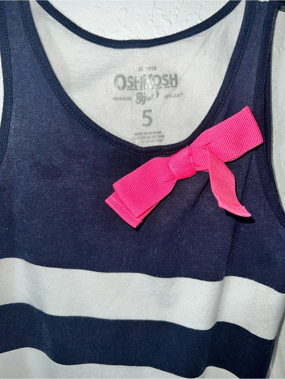OshKosh B'gosh Girls Navy/White Striped Scoop Neck Tank Top Bow Size 5